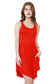 YMING Women's Sleeveless Plain Summer Shirt Pleated Mini Loose Dress with Pockets - Mein aussehen - $26.99  ~ 23.18€