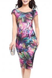 YMING Women's Summer Cap Sleeve Floral Print Knee Length Bodycon Office Sheath Dress - My look - $27.99 