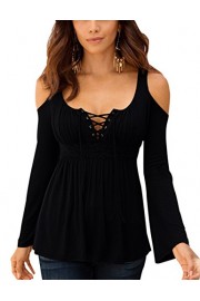 Yidarton Women Ladies Long Sleeve Tops Off Shoulder Tops Lace Up T-Shirt Sexy Slim Blouse - My look - $14.99  ~ £11.39