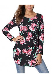 Yidarton Women's Floral Blouse Pleated Long Sleeve Tops Casual Tunic Shirts - My时装实拍 - $12.99  ~ ¥87.04