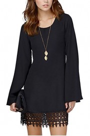 Yidarton Women's Shift Dress Long Sleeve Lace Trim Casual Chiffon Mini Dresses - Mi look - $9.99  ~ 8.58€