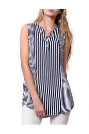 Youtalia Women's Sleeveless Chiffon Blouse Elegant Patchwork V Neck Striped Blouses Shirt Tops - My look - $49.99 