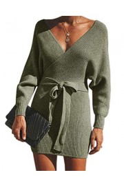 Youxiua Womens Sexy Cocktail Wrap Deep V Neck Batwing Long Sleeve Bodycon Pencil Knitted Mini Sweater Dresses with Belts - My look - $23.77 