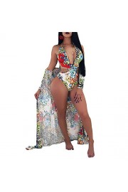 Ytwysj Women's Sexy Floral Print Teddy One Piece Swimsuit with Long Caftan Kimono Cover up Beachwear Boho Floral Dress - O meu olhar - $23.79  ~ 20.43€