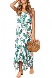 Ytwysj Womens Sexy Summer Holiday Side Slit Palm Green Leaves Print Strapless Boho Long Maxi Dress Beach Sundress - My look - $26.99 