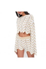 ZAFUL Women Knitted Shorts Set Long Sleeves Crop Top Shorts Set 2 Piece Outfits Rompers Jumpsuits - Myファッションスナップ - $28.49  ~ ¥3,207