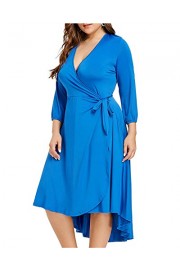 ZAFUL Womens Plus Size Deep V Neck Bodycon Wrap Dress with Front Slit - Mi look - $15.99  ~ 13.73€