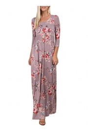 ZESICA Women's 3/4 Sleeve Floral Printed Empire Waist Pockets Long Maxi Dress - Mi look - $9.99  ~ 8.58€