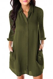 ZESICA Women's Button Down Dress Long Sleeve Casual Loose Swing Tunic Dress with Pocket - Mi look - $18.99  ~ 16.31€