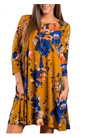 ZESICA Women's Floral Print 3/4 Sleeve Round Neck Casual T Shirt Tunic Dress with Pockets - My look - $9.99 