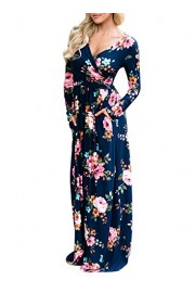 ZESICA Women's Floral Printed Wrap V Neck Empire Waist Long Maxi Dress with Pockets - Mi look - $9.99  ~ 8.58€