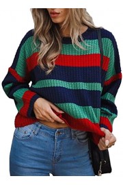 ZESICA Women's Long Sleeve Crew Neck Striped Color Block Casual Loose Fit Knit Sweater Pullover Top - Mi look - $23.99  ~ 20.60€