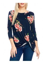 ZESICA Women's Long Sleeve Floral Print Knot Blouses Casual Tops T-Shirts - Mi look - $15.99  ~ 13.73€