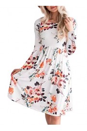 ZESICA Women's Long Sleeve Floral Printed Empire Waist Casual Swing Pleated T-Shirt Dress with Pockets - My look - $17.99 