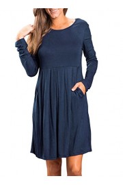 ZESICA Women's Long Sleeve Solid Color Pockets Casual Swing Pleated T-shirt Dress - My look - $9.99 