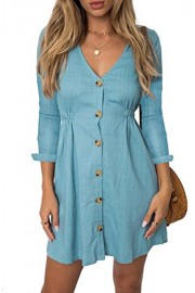 ZESICA Women's Long Sleeve Solid Color V Neck Button Down A Line Casual Midi Dress with Pockets - My look - $18.99  ~ £14.43