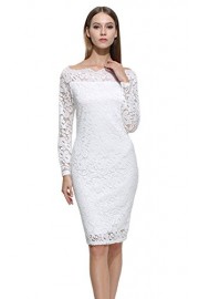 ZESICA Women's Off Shoulder Long Sleeve Sheer Floral Lace Twin Set Sheath Dress - My look - $9.99 