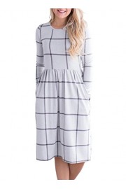 ZESICA Women's Plaid Print Pleated Long Sleeve Pockets Casual Swing T Shirt Dress - My look - $22.99 