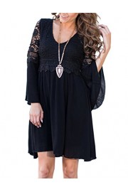 ZESICA Women's V Neck Bell Sleeve Floral Lace Patchwork Chiffon Dress - My look - $9.99 