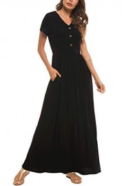 Zattcas Women Button Up V Neck Short Sleeve Plain Casual Maxi Dresses with Pockets - Moj look - $19.99  ~ 126,99kn
