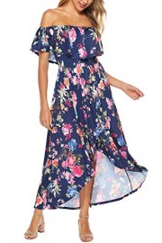 Zattcas Women Off Shoulder Maxi Dress Summer Floral Chiffon Long Maxi Dress - O meu olhar - $18.99  ~ 16.31€
