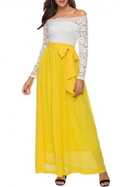 Zattcas Women Vintage Floral Lace Long Sleeve Off Shoulder Party Long Maxi Dress - My look - $18.99 