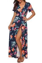 Zattcas Women Wrap Dress Short Sleeve V Neck Slit Summer Beach Floral Maxi Dress - O meu olhar - $17.99  ~ 15.45€
