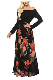 Zattcas Womens Casual Flowy Floral Off The Shoulder Dress Long Sleeve Maxi Dress - Моя внешность - $17.99  ~ 15.45€