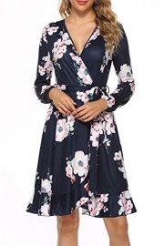 Zattcas Women's Fall Long Sleeve V Neck Ruffle Hem Floral Modest Midi Wrap Dress - My look - $18.99 
