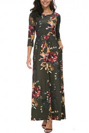 Zattcas Women's Floral Maxi Dress Short and 3/4 Sleeve Casual Long Printed Maxi Dresses with Pockets - O meu olhar - $19.99  ~ 17.17€
