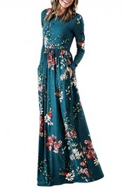 Zattcas Womens Long Sleeve Maxi Dress Floral Print Casual Long Dresses with Pockets - Myファッションスナップ - $19.99  ~ ¥2,250