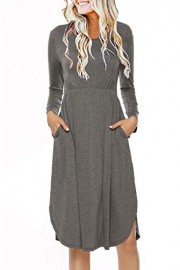 Zattcas Women's Long Sleeve Pockets Empire Waist Hi-Lo Pleated Swing Midi Dress - My look - $19.99 