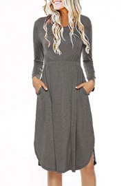 Zattcas Women's Long Sleeve Pockets Empire Waist Hi-Lo Pleated Swing Midi Dress - Myファッションスナップ - $19.99  ~ ¥2,250