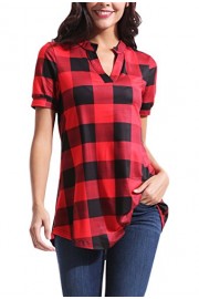 Zattcas Womens Plaid Tunic Tops Summer Short Sleeve V Neck High Low Blouse Shirt Tops … - My look - $79.99 