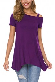 Zattcas Womens Tunic Tops Cold Shoulder Short Sleeve Irregular Loose Summer Tops Shirts - Myファッションスナップ - $18.99  ~ ¥2,137