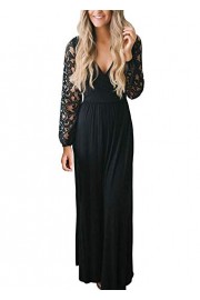 Zattcas Womens Vintage Floral Lace Long Sleeve Wrap V Neck Party Long Maxi Dress - O meu olhar - $23.99  ~ 20.60€