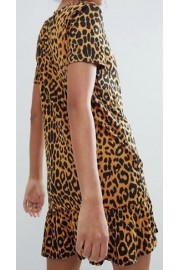 Платье-футболка мини с леопардовым принт - Mi look - 