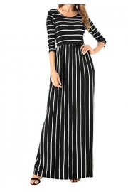 levaca Women's 3/4 Sleeve Elastic Waist Pockets Striped Flare Casual Maxi Dress - My look - $24.99 
