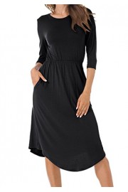 levaca Women's 3/4 Sleeve Elastic Waist Pockets Swing Casual Flare Midi Dress - My look - $12.99 