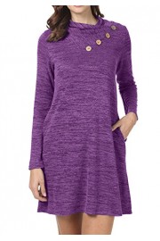levaca Women's Long Sleeve Button Deco Turtleneck Loose Casual T Shirt Dress - Moj look - $9.99  ~ 8.58€