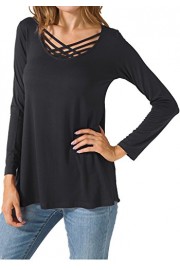 levaca Women's Long Sleeve Criss Cross Front Solid Loose Casual Tee Shirts - My look - $9.99 