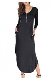 levaca Women's Long Sleeve Pockets Side Split Loose Swing Casual Maxi Dress - Moj look - $14.99  ~ 95,23kn