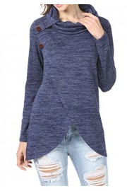 levaca Women's Long Sleeve Turtleneck Cross Front Loose Fit Casual Tunic Tops - Moj look - $14.99  ~ 12.87€