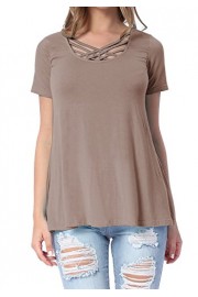 levaca Womens Short Sleeve Criss Cross Front Neck Loose Casual T Shirt Tops - O meu olhar - $17.99  ~ 15.45€