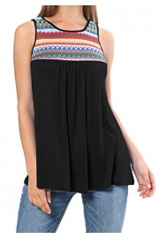 levaca Womens Summer O Neck Ethnic Patchwork Pleated Loose Casual Tank Tops - My look - $9.99 