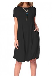 levaca Women's Summer Plain Short Sleeve Pockets Swing Casual Loose Midi Dress - Mi look - $21.99  ~ 18.89€