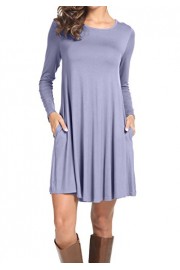 peassa Women's Plain O Neck Pockets Loose Casual Swing T-Shirt Dress - Moj look - $9.99  ~ 8.58€