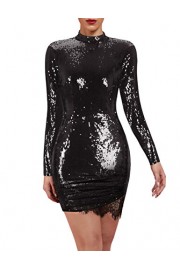 whoinshop Women's Black Sequinned Long Sleeve Bodycon Cocktail Mini Dress - Mój wygląd - $57.99  ~ 49.81€