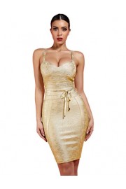 whoinshop Women 's Spaghetti Strap Belt Detail Bandage Bodycon Foil Club Party Dress - My look - $9.99 