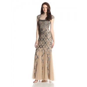 Adrianna Papell Women's Cap-Sleeve Beaded Gown